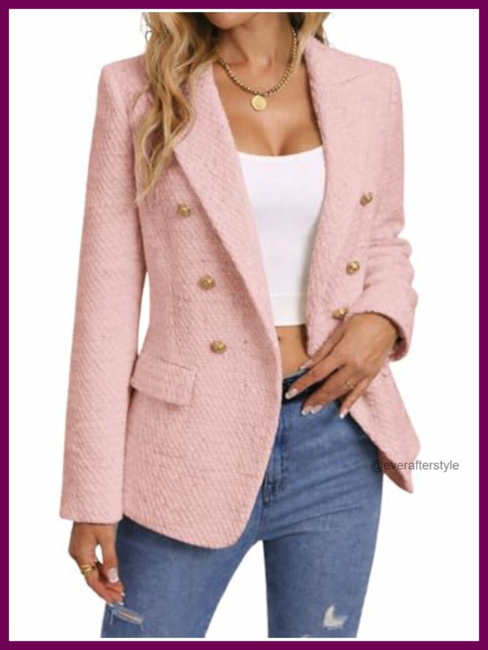 Tweed Plaid Blazer Peaked Lapel Double Breasted Business Casual Coat